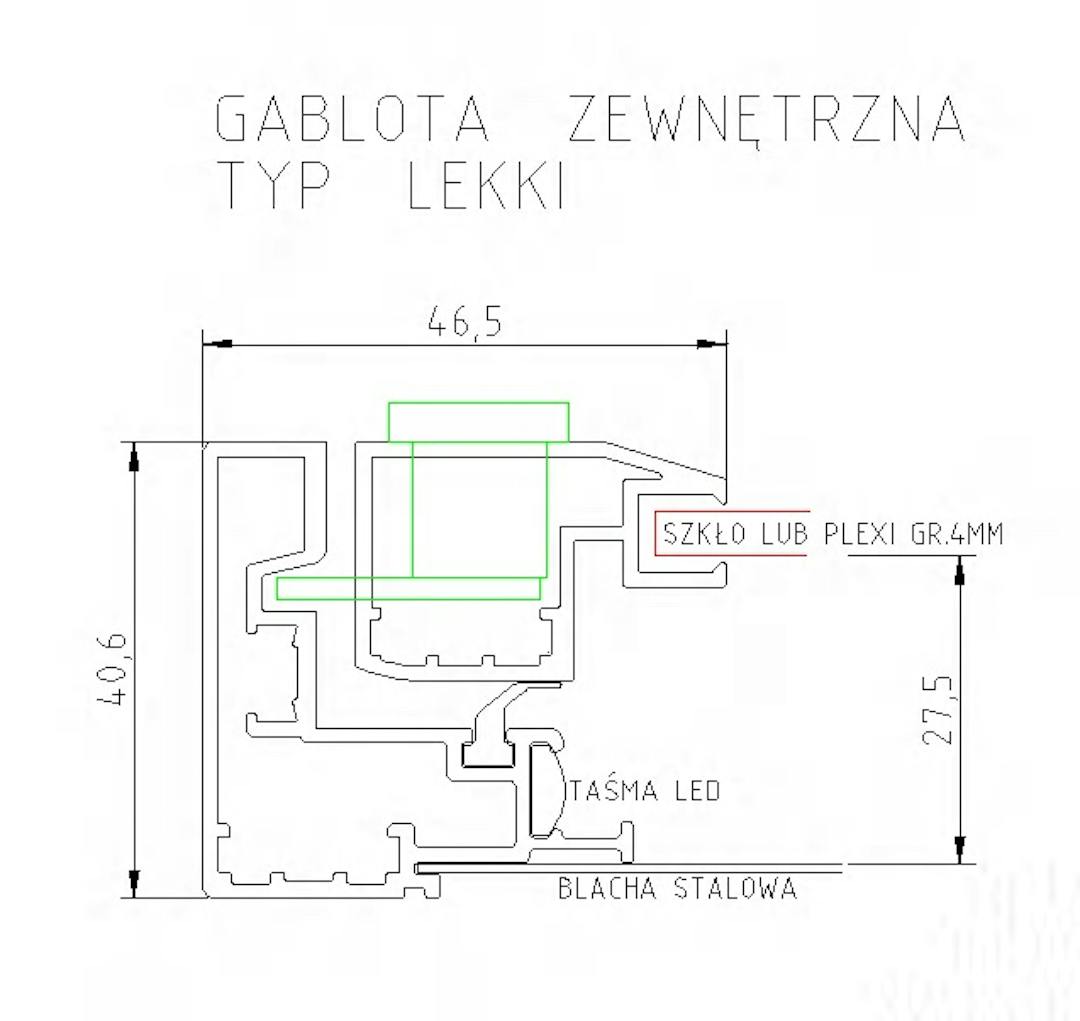Gablota zewnętrzna zawieszana - Konfigurator na wymiar - miniatura 10
